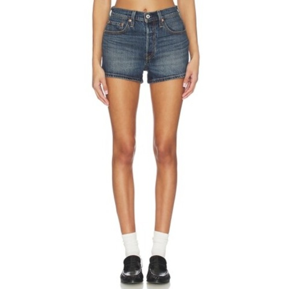NEW Levis 501 Curve Shorts Womens 27 Blue Dark Wash Mid Rise Stretch Denim
